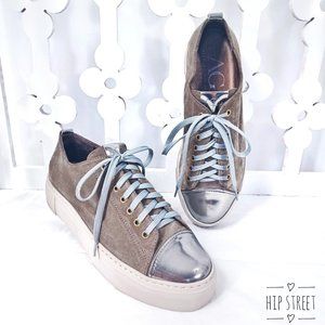 AGL Suede Leather Silver Chrome Cap Toe Platform Fashion Sneakers 39    9